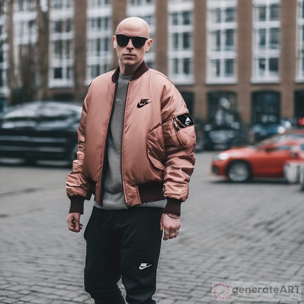 A dutch bald gabber on Nike air max and a Bomber jacket on