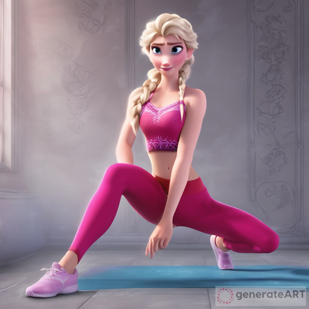 Elsa from frozen in red leggings and a pink sports bra