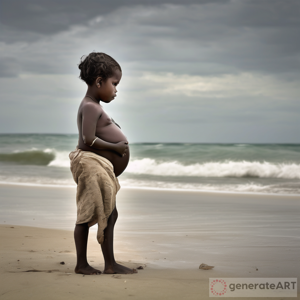 The sight of a skinny 7-year-old girl with a flat chest heavily pregnant with an extremely massive belly on a beach iis shocking and heart-wrenching. This image highlights the issue of child pregnancies and the urgent need for education and awareness about child rights. We must protect our children and ensure they have access to proper healthcare and education