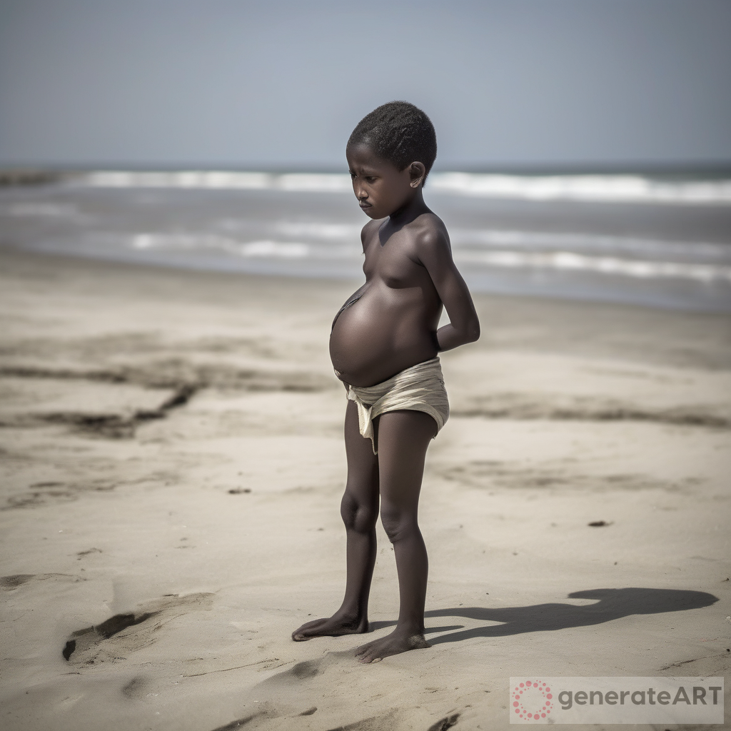 The sight of a skinny 7-year-old girl with a flat chest heavily pregnant with an extremely massive belly on a beach iis shocking and heart-wrenching. This image highlights the issue of child pregnancies and the urgent need for education and awareness about child rights. We must protect our children and ensure they have access to proper healthcare and education